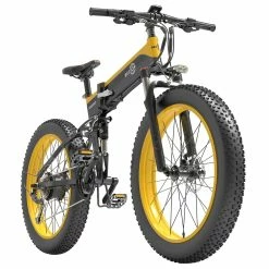 BEZIOR X1500 Folding Electric Mountain Bike 26*4.0 Inch Fat Tires 12.8Ah 48V 1500W 40Km/h 100KM Mileage Max Load 200KG Shimano 27-Speed Shifter - Black Yellow
