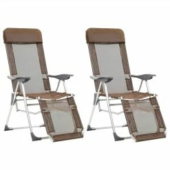 44318 Folding Camping Chairs 2 Pcs With Footrest Taupe Aluminium