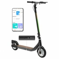 Atomi Alpha Folding Electric Scooter 9 Inch Tires 650W Motor 36V 10Ah Battery For 25 Miles Range 25Km/h Max Speed 120KG Max Load Support App Control Built-in Combination Lock - Black