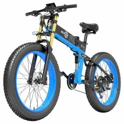 BEZIOR X-PLUS Electric Bike 1500W Motor 48V 17.5Ah Battery 26*4.0 Inch Fat Tire Mountain Bike 40Km/h Max Speed 200kg Load 130 KM Range LED Display IP54 Waterproof -Blue