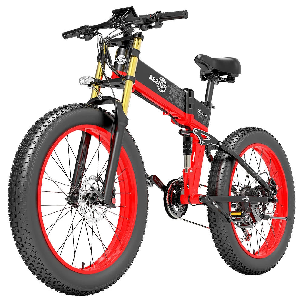 BEZIOR X-PLUS Electric Bike 1500W Motor 48V 17.5Ah Battery 26*4.0 Inch Fat Tire Mountain Bike 40Km/h Max Speed 200kg Load 130 KM Range LED Display IP54 Waterproof - Red 1 BEZIOR X-PLUS Electric Bike 1500W Motor 48V 17.5Ah Battery 26*4.0 Inch Fat Tire Mountain Bike 40Km/h Max Speed 200kg Load 130 KM Range LED Display IP54 Waterproof - Red