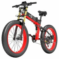 BEZIOR X-PLUS Electric Bike 1500W Motor 48V 17.5Ah Battery 26*4.0 Inch Fat Tire Mountain Bike 40Km/h Max Speed 200kg Load 130 KM Range LED Display IP54 Waterproof - Red