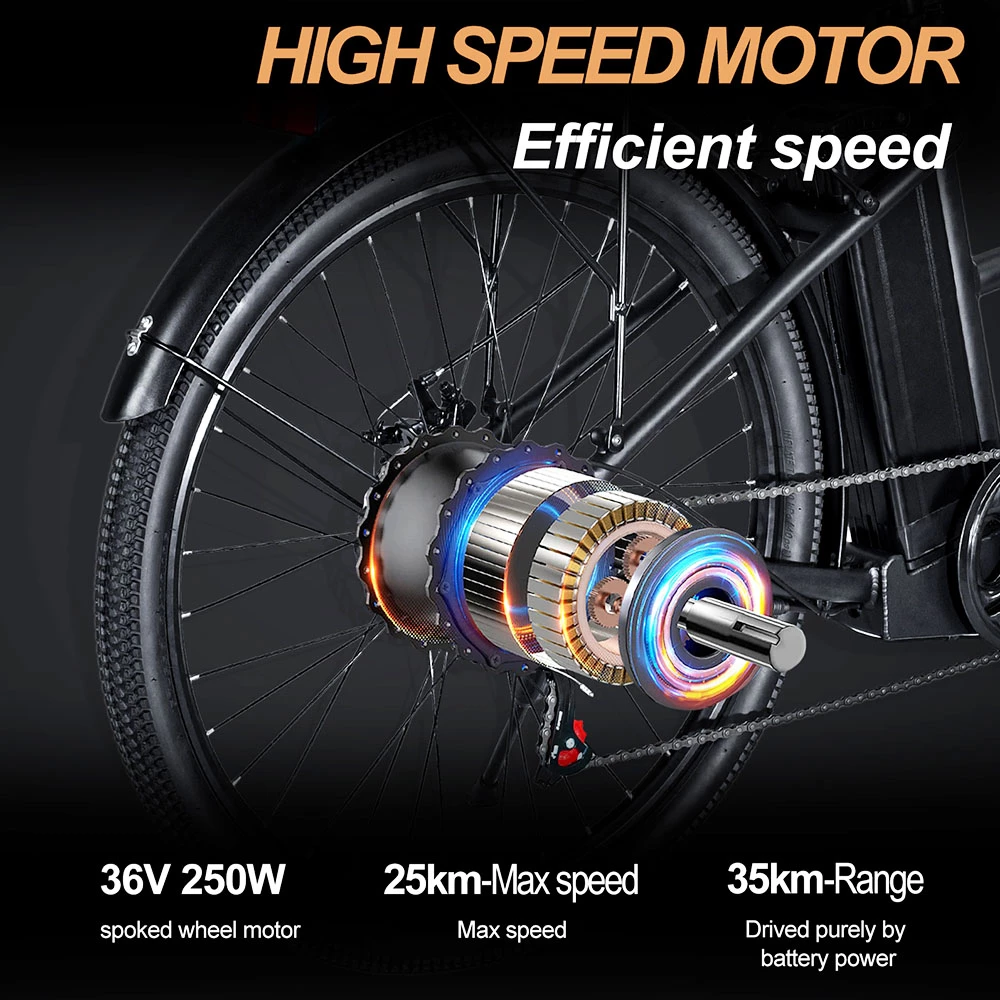 BK1 Electric Bike 36V 350W Motor 10Ah Battery Shimano 7 Speed Gear Front Suspension And Dual Disc Brakes - Black 2 BK1 Electric Bike 36V 350W Motor 10Ah Battery Shimano 7 Speed Gear Front Suspension And Dual Disc Brakes - Black - Image 2