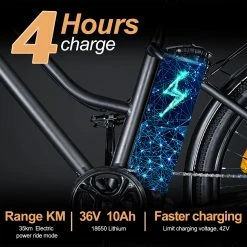 BK1 Electric Bike 36V 350W Motor 10Ah Battery Shimano 7 Speed Gear Front Suspension And Dual Disc Brakes - Black 8 BK1 Electric Bike 36V 350W Motor 10Ah Battery Shimano 7 Speed Gear Front Suspension And Dual Disc Brakes - Black -Zhengbu Shop BK1 Electric Bike 36V 350W Motor 10Ah Battery Black 518810 2