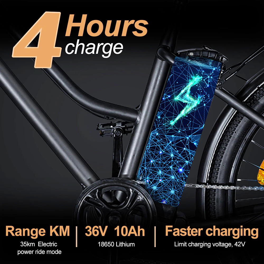 BK1 Electric Bike 36V 350W Motor 10Ah Battery Shimano 7 Speed Gear Front Suspension And Dual Disc Brakes - Black 3 BK1 Electric Bike 36V 350W Motor 10Ah Battery Shimano 7 Speed Gear Front Suspension And Dual Disc Brakes - Black - Image 3