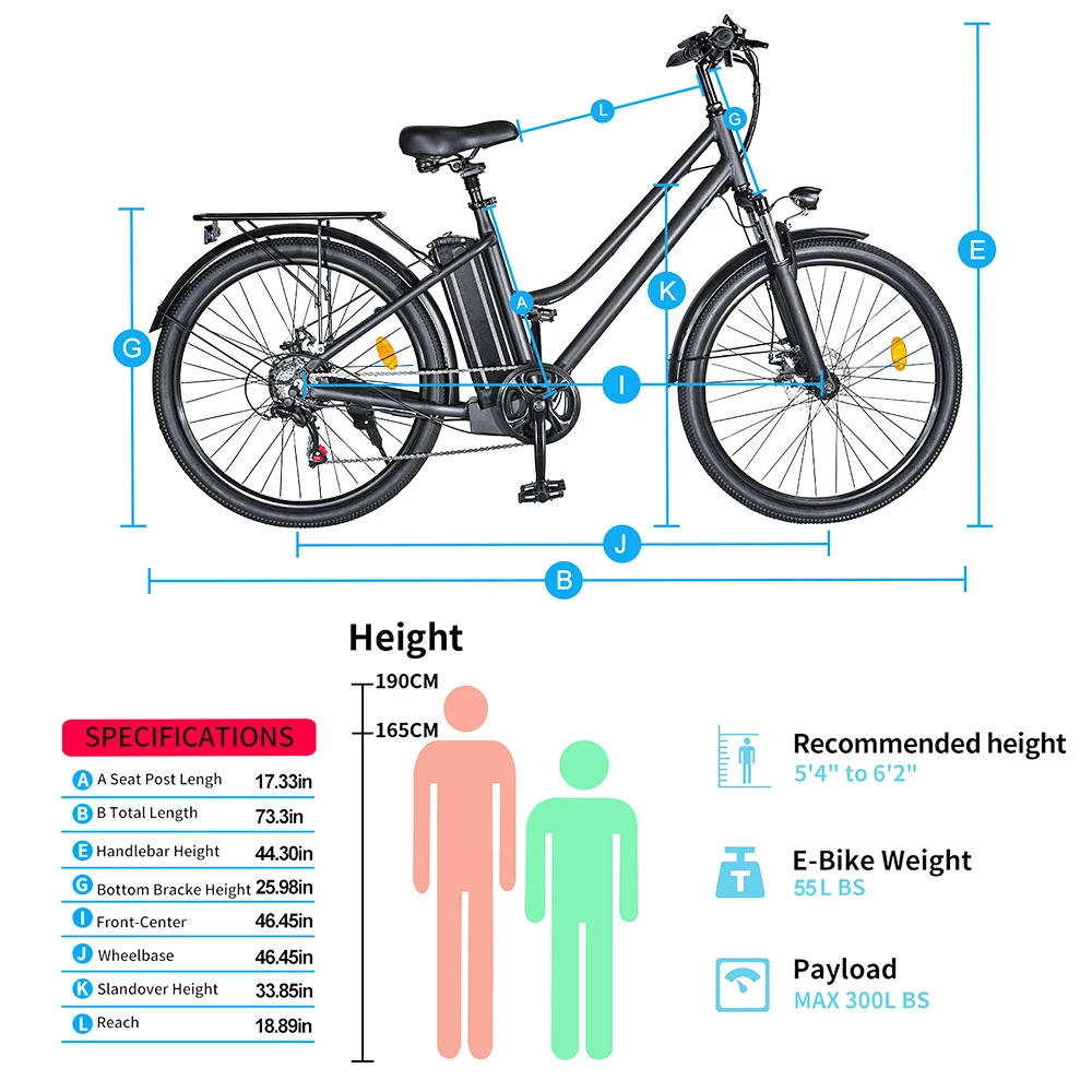 BK1 Electric Bike 36V 350W Motor 10Ah Battery Shimano 7 Speed Gear Front Suspension And Dual Disc Brakes - Black 5 BK1 Electric Bike 36V 350W Motor 10Ah Battery Shimano 7 Speed Gear Front Suspension And Dual Disc Brakes - Black - Image 5