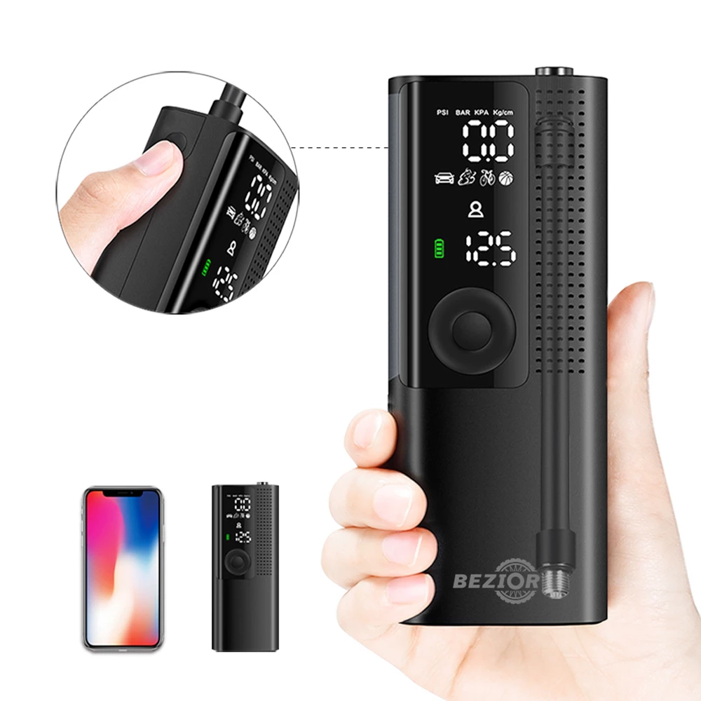 Bezior Mini Inflator Air Compressor Pump 2000mAh 120PSI With Digital Gauge For Bike Car Tyre 6 Bezior Mini Inflator Air Compressor Pump 2000mAh 120PSI With Digital Gauge For Bike Car Tyre - Image 6
