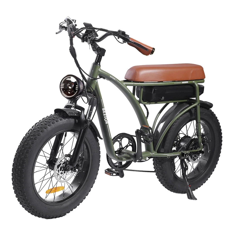 BEZIOR XF001 Retro Electric Bike 20*4.0 Inch Fat Tires 1000W Motor 12.5Ah 48V Battery 45Km/h Max Speed 120kg Max Load Shimano 7-Speed Dual Mechanical Disc Brakes Front & Rear Suspension Fork LCD Display - Army Green 1 BEZIOR XF001 Retro Electric Bike 20*4.0 Inch Fat Tires 1000W Motor 12.5Ah 48V Battery 45Km/h Max Speed 120kg Max Load Shimano 7-Speed Dual Mechanical Disc Brakes Front & Rear Suspension Fork LCD Display - Army Green