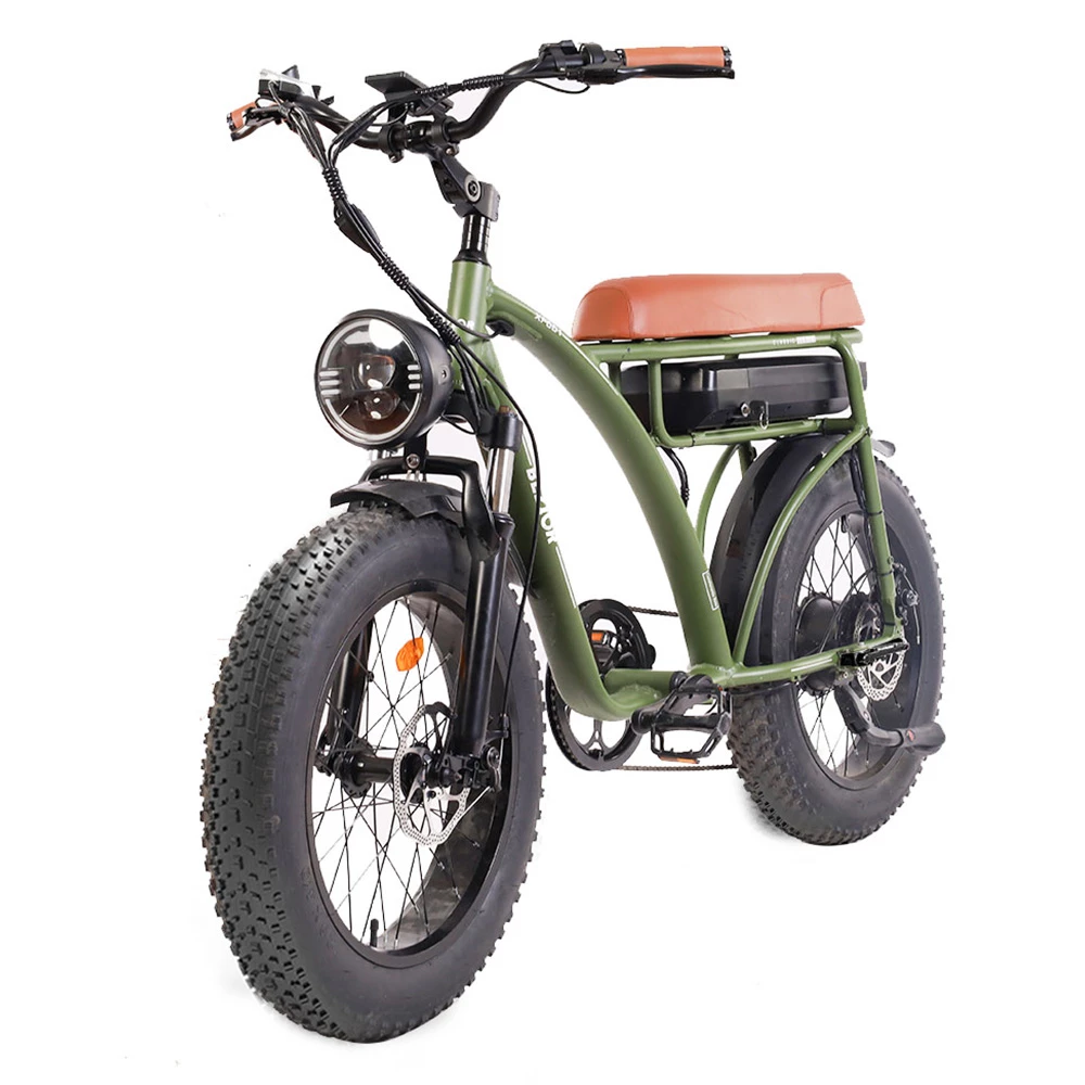 BEZIOR XF001 Retro Electric Bike 20*4.0 Inch Fat Tires 1000W Motor 12.5Ah 48V Battery 45Km/h Max Speed 120kg Max Load Shimano 7-Speed Dual Mechanical Disc Brakes Front & Rear Suspension Fork LCD Display - Army Green 4 BEZIOR XF001 Retro Electric Bike 20*4.0 Inch Fat Tires 1000W Motor 12.5Ah 48V Battery 45Km/h Max Speed 120kg Max Load Shimano 7-Speed Dual Mechanical Disc Brakes Front & Rear Suspension Fork LCD Display - Army Green - Image 4