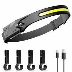 Bright LED Headlamp 270 Degree Wide Beam & Spotlight, 4 Sensor Modes For Outdoor Cycling Camping Hiking - With 4 Buckles