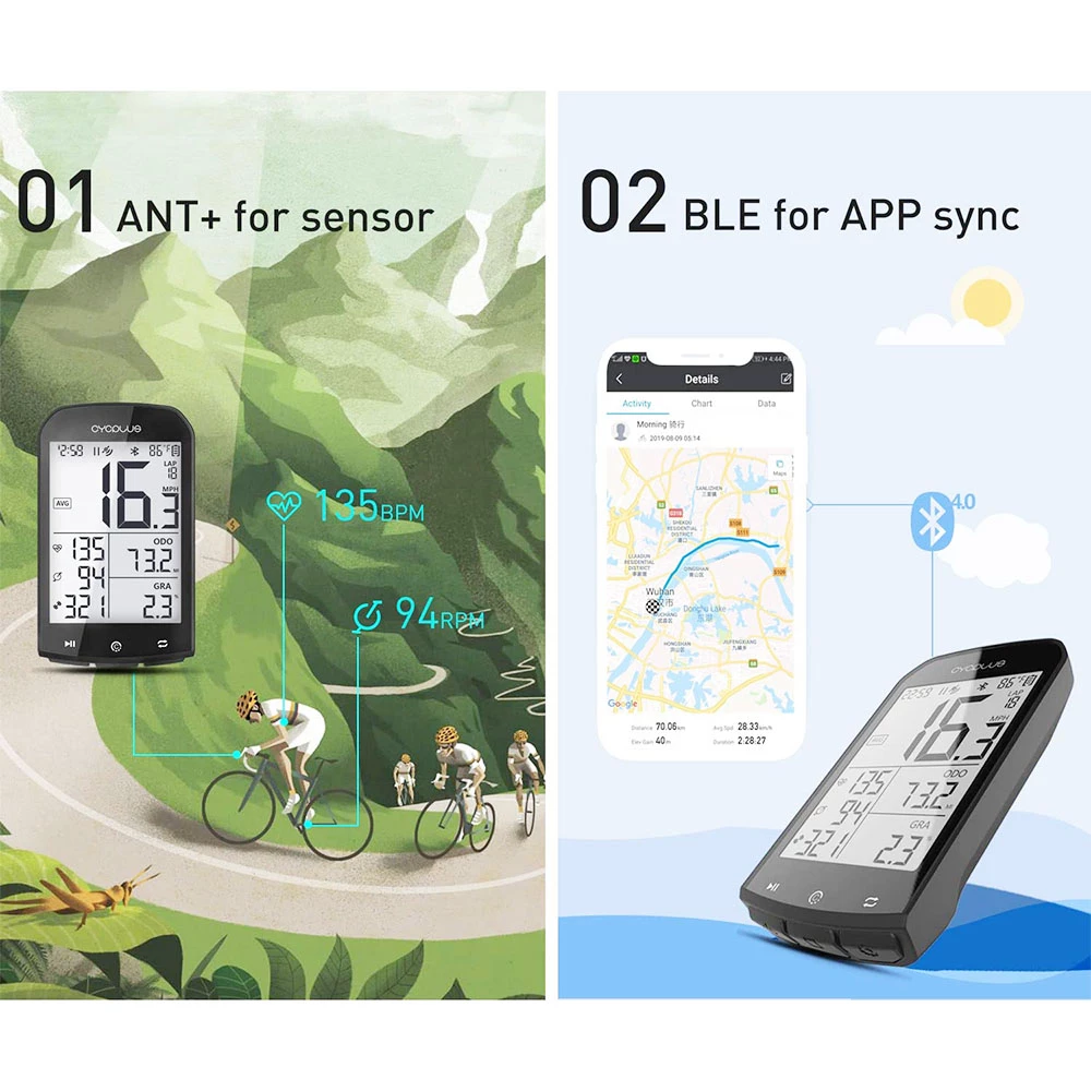 CYCPLUS M1 GPS Bike Computer Waterproof Bicycle Speedometer And Odometer ANT Wireless Cycling Computer Compatible With App 2 CYCPLUS M1 GPS Bike Computer Waterproof Bicycle Speedometer And Odometer ANT Wireless Cycling Computer Compatible With App - Image 2