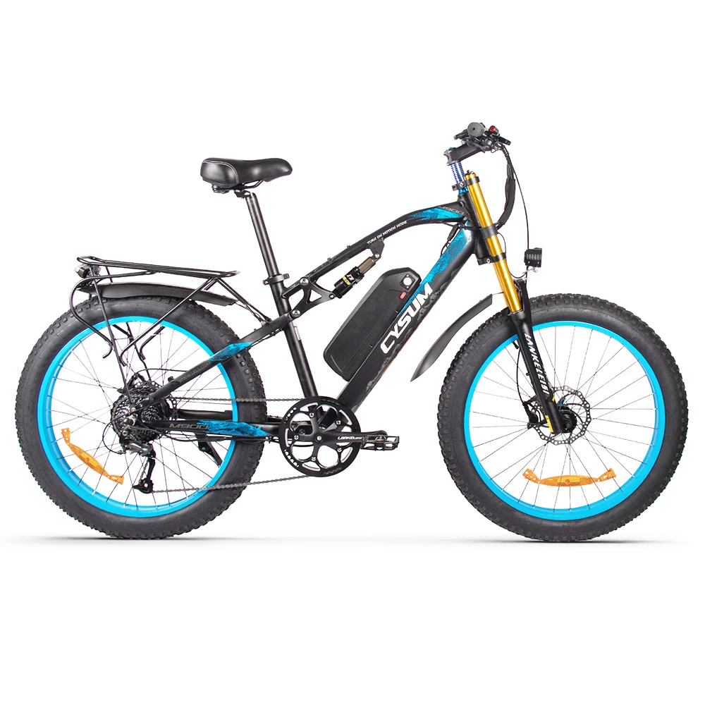 CYSUM M900 Fat Tire Electric Bike 26*4.0 Inch Chaoyang Fat Tire 48V 1000W Brushless Gear Motor 40Km/h Max Speed 17Ah Removable Battery For 50-70 Range - Black-Blue 2 CYSUM M900 Fat Tire Electric Bike 26*4.0 Inch Chaoyang Fat Tire 48V 1000W Brushless Gear Motor 40Km/h Max Speed 17Ah Removable Battery For 50-70 Range - Black-Blue - Image 2