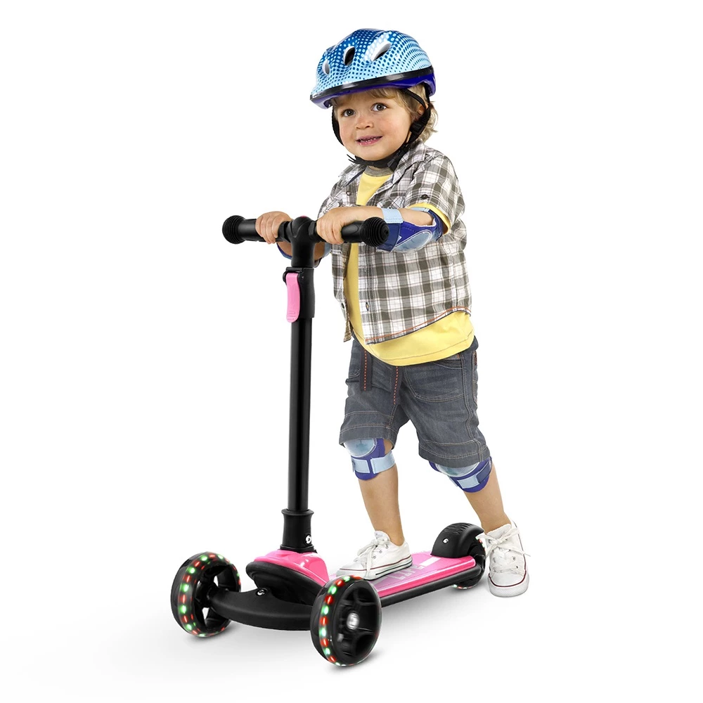 Kick Scooter Glide Scooter With Extra Wide PU Light-Up Wheels And 4 Adjustable Heights For Children From 3-12 Pink 6 Kick Scooter Glide Scooter With Extra Wide PU Light-Up Wheels And 4 Adjustable Heights For Children From 3-12 Pink - Image 6