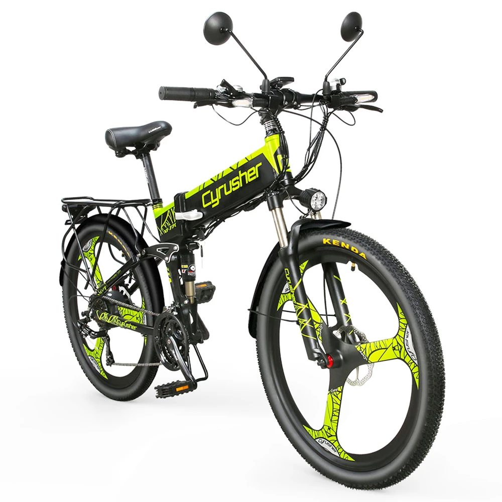 Cyrusher XF770 Folding Electric Bike 500W 48V 10 Ah Hidden Battery 7 Speed Mountain E-bike - Green 2 Cyrusher XF770 Folding Electric Bike 500W 48V 10 Ah Hidden Battery 7 Speed Mountain E-bike - Green - Image 2
