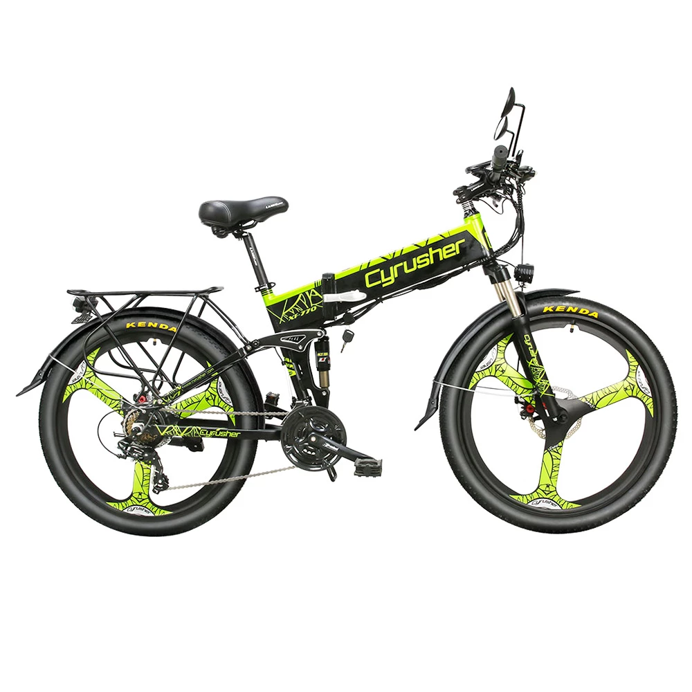 Cyrusher XF770 Folding Electric Bike 500W 48V 10 Ah Hidden Battery 7 Speed Mountain E-bike - Green 1 Cyrusher XF770 Folding Electric Bike 500W 48V 10 Ah Hidden Battery 7 Speed Mountain E-bike - Green