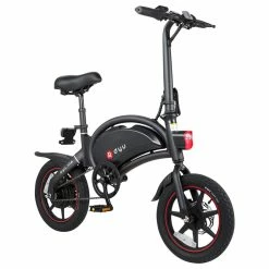 DYU D3+ Folding Moped Electric Bike 14 Inch Inflatable Rubber Tires 240W Motor 10Ah Battery Max Speed 25km/h Up To 45km Range Dual Disc Brakes Adjustable Height APP Control - Black