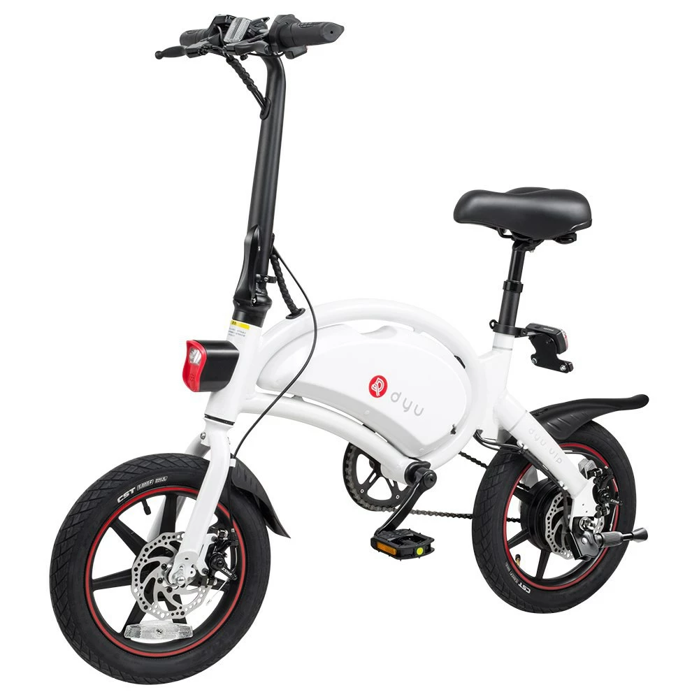 DYU D3+ Folding Moped Electric Bike 14 Inch Inflatable Rubber Tires 240W Motor Max Speed 25km/h Up To 45km Range Dual Disc Brakes Adjustable Height APP Control - White 3 DYU D3+ Folding Moped Electric Bike 14 Inch Inflatable Rubber Tires 240W Motor Max Speed 25km/h Up To 45km Range Dual Disc Brakes Adjustable Height APP Control - White - Image 3