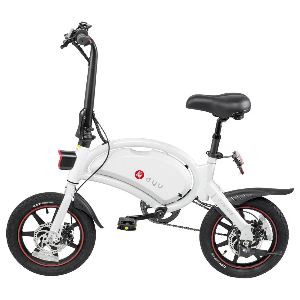DYU D3+ Folding Moped Electric Bike 14 Inch Inflatable Rubber Tires 240W Motor Max Speed 25km/h Up To 45km Range Dual Disc Brakes Adjustable Height APP Control - White 4 DYU D3+ Folding Moped Electric Bike 14 Inch Inflatable Rubber Tires 240W Motor Max Speed 25km/h Up To 45km Range Dual Disc Brakes Adjustable Height APP Control - White - Image 4