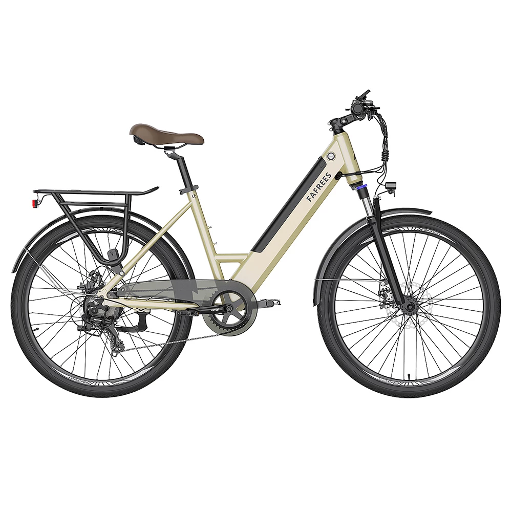 FAFREES F26 Pro City E-Bike 26 Inch Step-through Electric Bicycle 25Km/h 250W Motor 36V 10Ah Embedded Removable Battery Shimano 7 Speed Dual Disc Brakes APP Connect - Golden 2 FAFREES F26 Pro City E-Bike 26 Inch Step-through Electric Bicycle 25Km/h 250W Motor 36V 10Ah Embedded Removable Battery Shimano 7 Speed Dual Disc Brakes APP Connect - Golden - Image 2