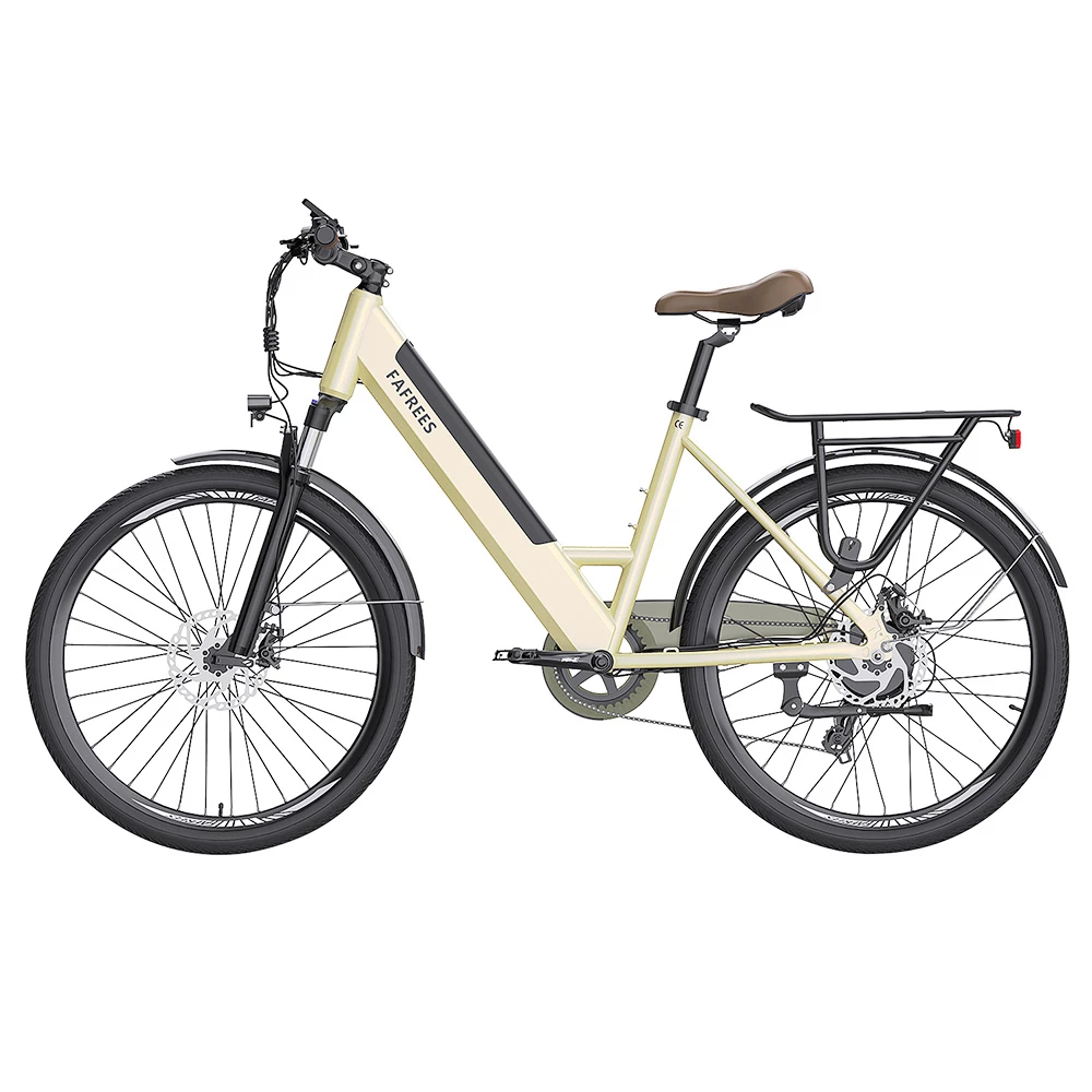FAFREES F26 Pro City E-Bike 26 Inch Step-through Electric Bicycle 25Km/h 250W Motor 36V 10Ah Embedded Removable Battery Shimano 7 Speed Dual Disc Brakes APP Connect - Golden 3 FAFREES F26 Pro City E-Bike 26 Inch Step-through Electric Bicycle 25Km/h 250W Motor 36V 10Ah Embedded Removable Battery Shimano 7 Speed Dual Disc Brakes APP Connect - Golden - Image 3
