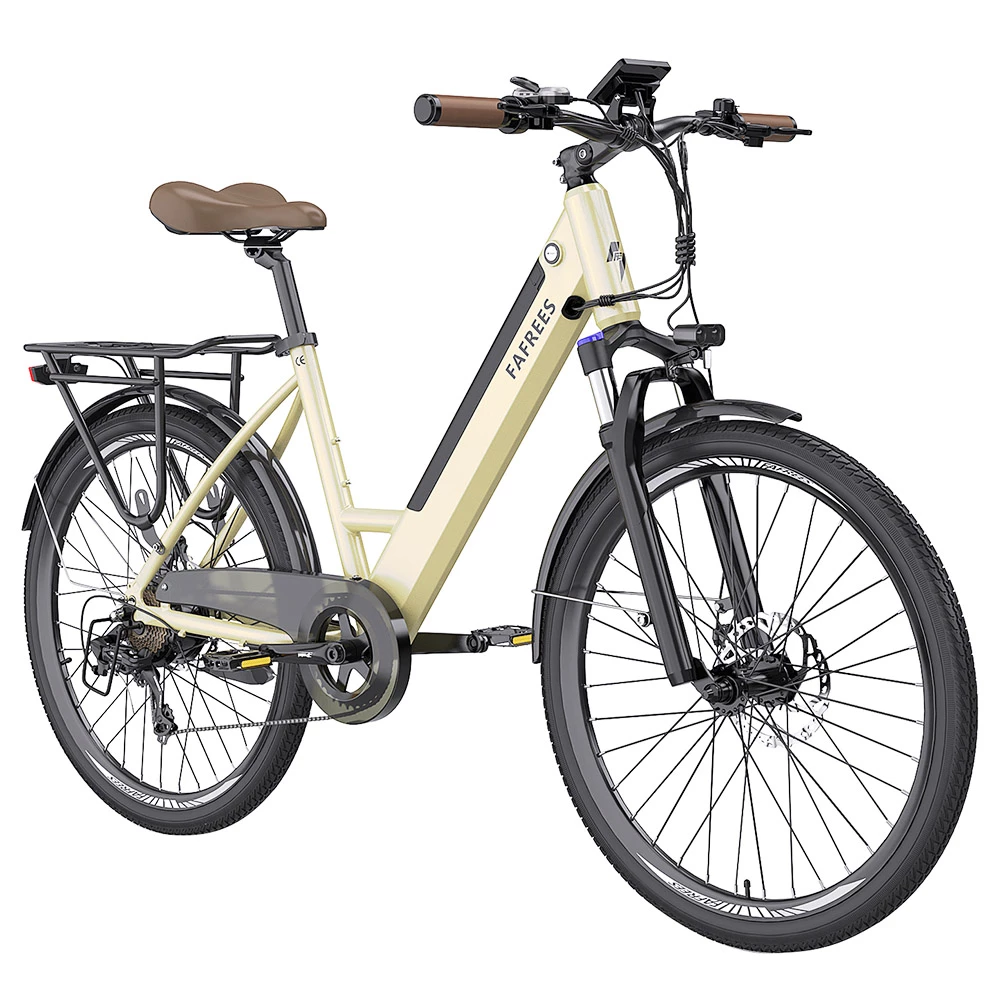 FAFREES F26 Pro City E-Bike 26 Inch Step-through Electric Bicycle 25Km/h 250W Motor 36V 10Ah Embedded Removable Battery Shimano 7 Speed Dual Disc Brakes APP Connect - Golden 4 FAFREES F26 Pro City E-Bike 26 Inch Step-through Electric Bicycle 25Km/h 250W Motor 36V 10Ah Embedded Removable Battery Shimano 7 Speed Dual Disc Brakes APP Connect - Golden - Image 4