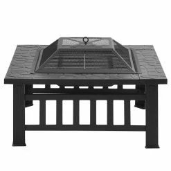 Fire Pit With Grill Grate, Fire Bowl With Spark Guard Pit For BBQ, Heating, Garden Patio 3 In 1 Outdoor Fire Pit - Black