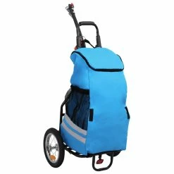 Folding Cargo Bike Trailer With Grocery Bag Blue And Black