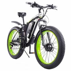 GOGOBEST GF700 26*4.0 Inch Fat Tire Electric Mountain Bike 48V 17.5Ah Battery 2*500W Dual Motor Max Speed 50Km/h 70KM Power-Assisted Range Max Load 200KG IP54 Waterproof Hydraulic Disc Brake MTB Bike 6061 Aluminum Alloy Frame - Black Green