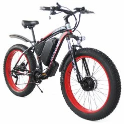 GOGOBEST GF700 26*4.0 Inch Fat Tire Electric Mountain Bike 48V 17.5Ah Battery 2*500W Dual Motor Max Speed 50Km/h 70KM Power-Assisted Range Max Load 200KG IP54 Waterproof Hydraulic Disc Brake MTB Bike 6061 Aluminum Alloy Frame - Black Red