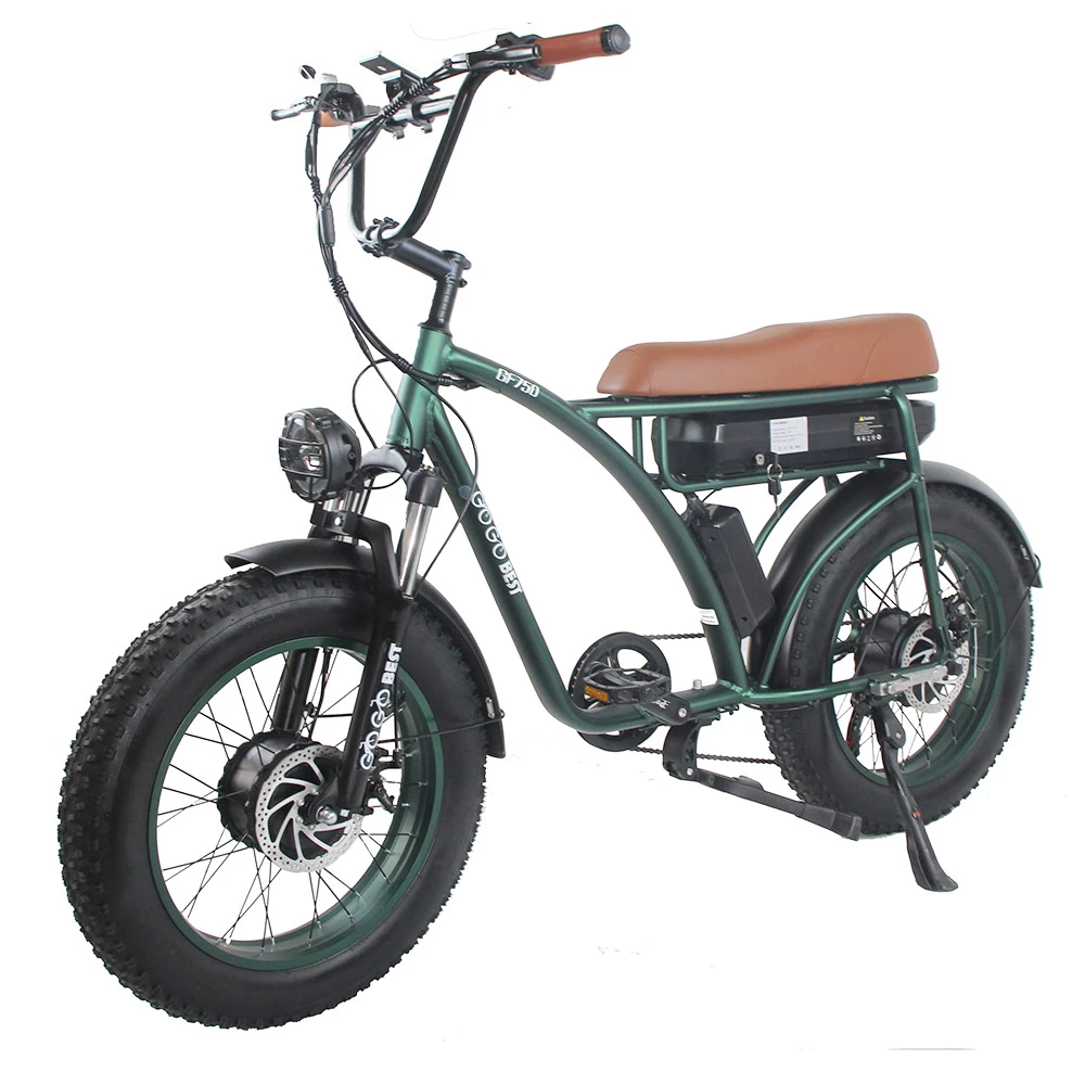 GOGOBEST GF750 Electric Bicycle 1000W*2 Dual Motors 50Km/h Max Speed 48V 17.5Ah Battery 20*4.0 Inch Fat Tire Shimano 7-Speed Gear With USB Phone Charging 200KG Max Load - Army Green 4 GOGOBEST GF750 Electric Bicycle 1000W*2 Dual Motors 50Km/h Max Speed 48V 17.5Ah Battery 20*4.0 Inch Fat Tire Shimano 7-Speed Gear With USB Phone Charging 200KG Max Load - Army Green - Image 4