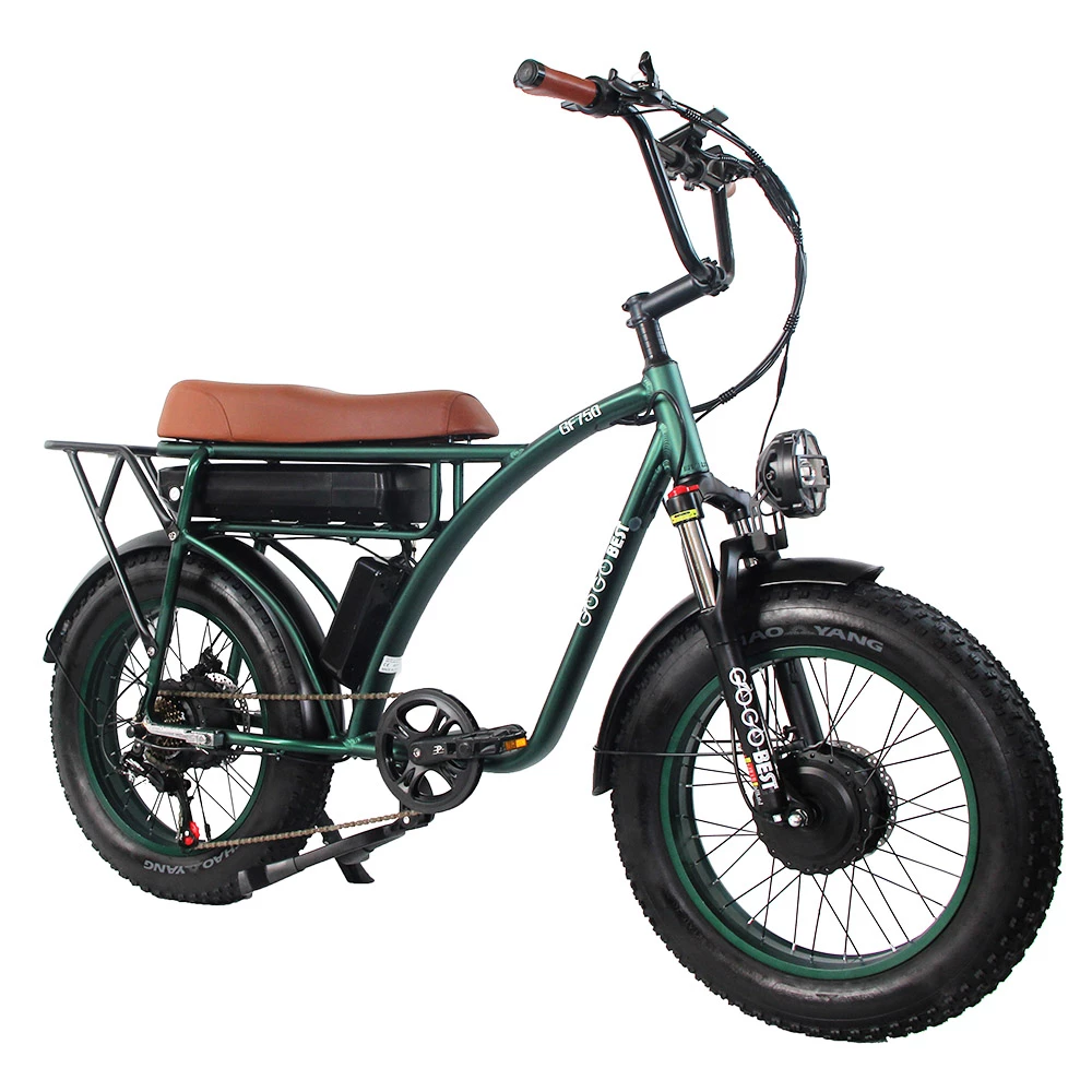 GOGOBEST GF750 Electric Bicycle 1000W*2 Dual Motors 50Km/h Max Speed 48V 17.5Ah Battery 20*4.0 Inch Fat Tire Shimano 7-Speed Gear With USB Phone Charging 200KG Max Load - Army Green 5 GOGOBEST GF750 Electric Bicycle 1000W*2 Dual Motors 50Km/h Max Speed 48V 17.5Ah Battery 20*4.0 Inch Fat Tire Shimano 7-Speed Gear With USB Phone Charging 200KG Max Load - Army Green - Image 5