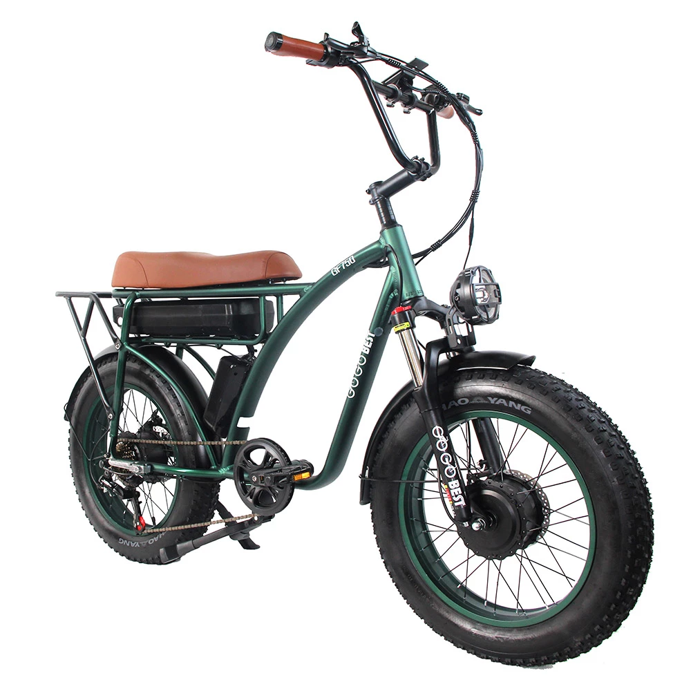 GOGOBEST GF750 Electric Retro Bicycle 20*4.0 Inch Fat Tire 1000W*2 Dual Motors 50Km/h Max Speed 48V 17.5Ah Battery 80KM Range Shimano 7-Speed Gear With USB Phone Charging 200KG Max Load - Army Green 4 GOGOBEST GF750 Electric Retro Bicycle 20*4.0 Inch Fat Tire 1000W*2 Dual Motors 50Km/h Max Speed 48V 17.5Ah Battery 80KM Range Shimano 7-Speed Gear With USB Phone Charging 200KG Max Load - Army Green - Image 4