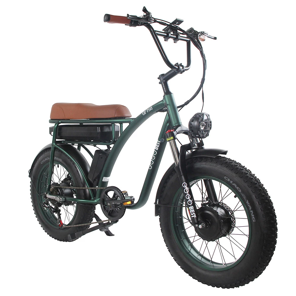 GOGOBEST GF750 Electric Retro Bicycle 20*4.0 Inch Fat Tire 1000W*2 Dual Motors 50Km/h Max Speed 48V 17.5Ah Battery 80KM Range Shimano 7-Speed Gear With USB Phone Charging 200KG Max Load - Army Green 6 GOGOBEST GF750 Electric Retro Bicycle 20*4.0 Inch Fat Tire 1000W*2 Dual Motors 50Km/h Max Speed 48V 17.5Ah Battery 80KM Range Shimano 7-Speed Gear With USB Phone Charging 200KG Max Load - Army Green - Image 6