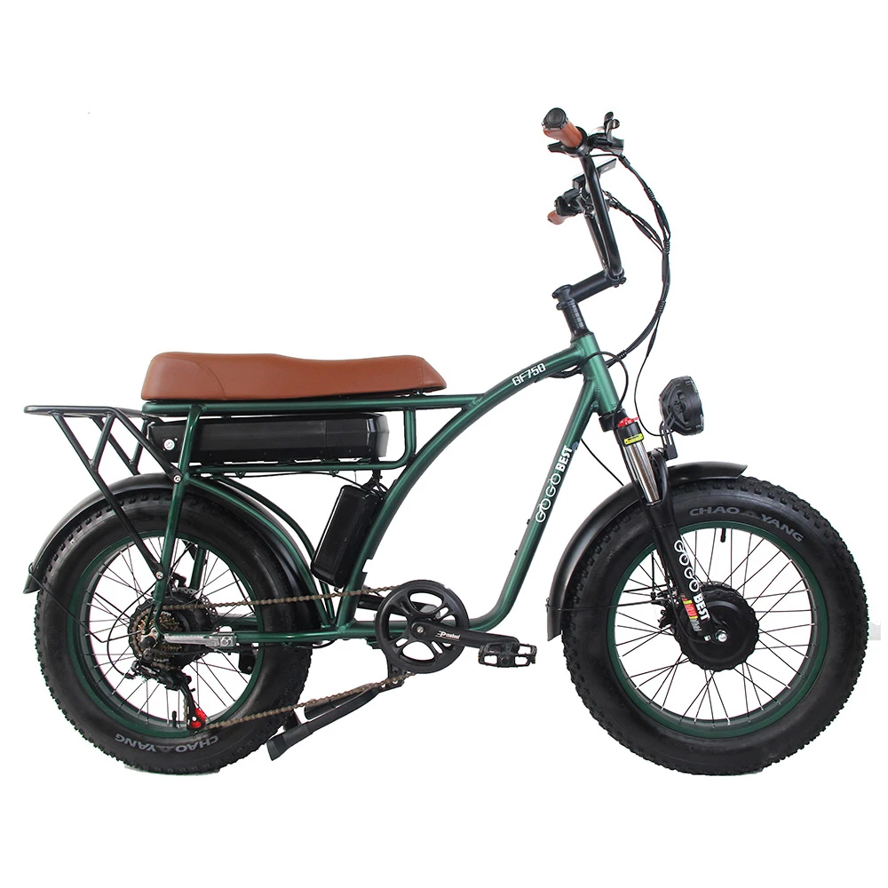 GOGOBEST GF750 Electric Retro Bicycle 20*4.0 Inch Fat Tire 1000W*2 Dual Motors 50Km/h Max Speed 48V 17.5Ah Battery 80KM Range Shimano 7-Speed Gear With USB Phone Charging 200KG Max Load - Army Green 2 GOGOBEST GF750 Electric Retro Bicycle 20*4.0 Inch Fat Tire 1000W*2 Dual Motors 50Km/h Max Speed 48V 17.5Ah Battery 80KM Range Shimano 7-Speed Gear With USB Phone Charging 200KG Max Load - Army Green - Image 2