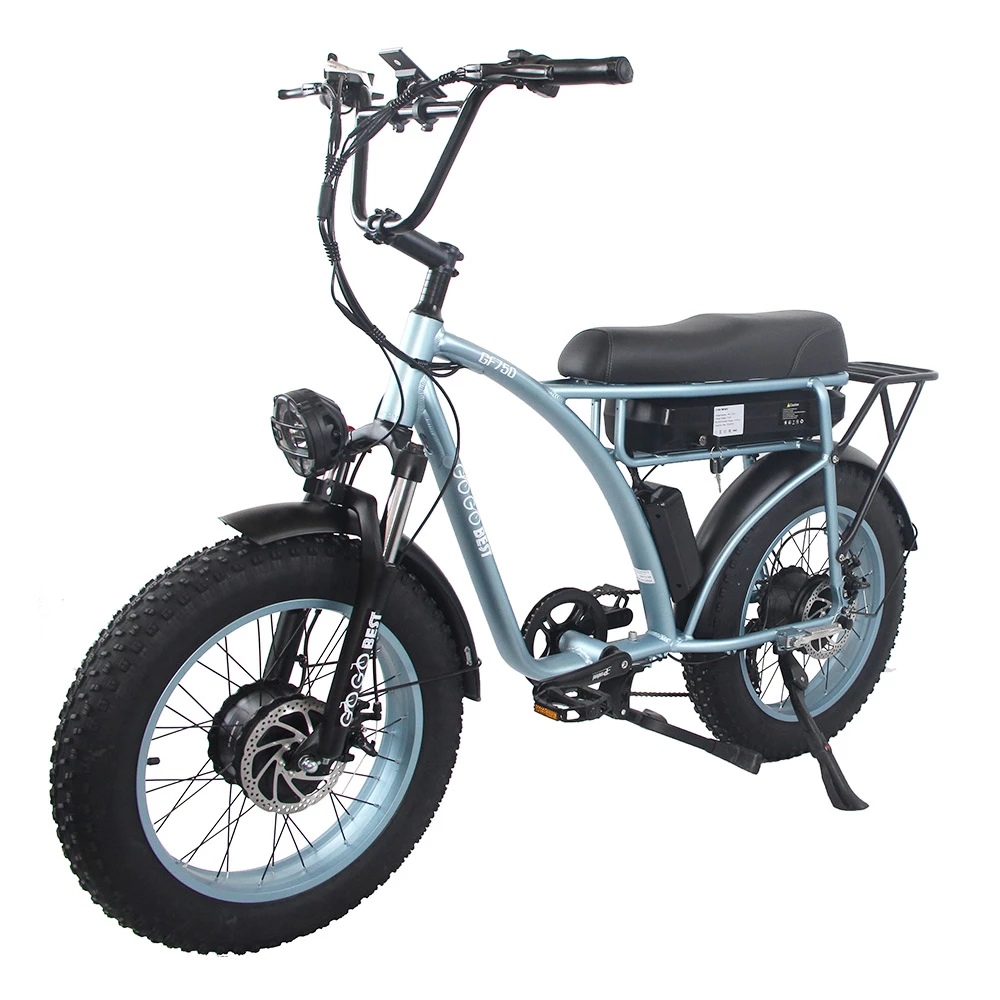 GOGOBEST GF750 Electric Retro Bicycle 20*4.0 Inch Fat Tire 1000W*2 Dual Motors 50Km/h Max Speed 48V 17.5Ah Battery 80KM Range Shimano 7-Speed Gear With USB Phone Charging 200KG Max Load - Blue 1 GOGOBEST GF750 Electric Retro Bicycle 20*4.0 Inch Fat Tire 1000W*2 Dual Motors 50Km/h Max Speed 48V 17.5Ah Battery 80KM Range Shimano 7-Speed Gear With USB Phone Charging 200KG Max Load - Blue