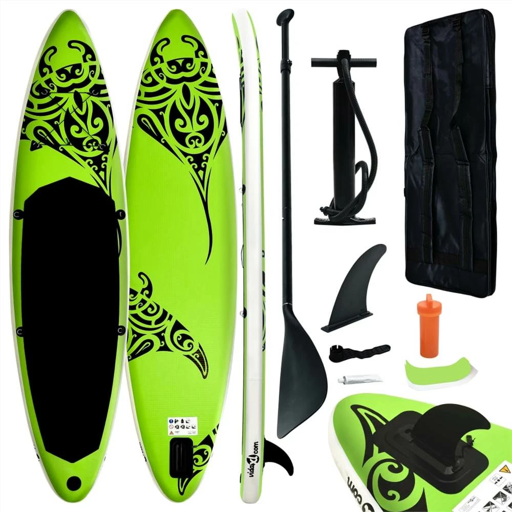 Inflatable Stand Up Surf Paddleboard Set 320 X 76 X 15 Cm, Suitable For Adults And Beginners - Green