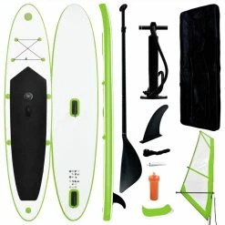 Inflatable Stand Up Paddleboard With Sail Set Green And White