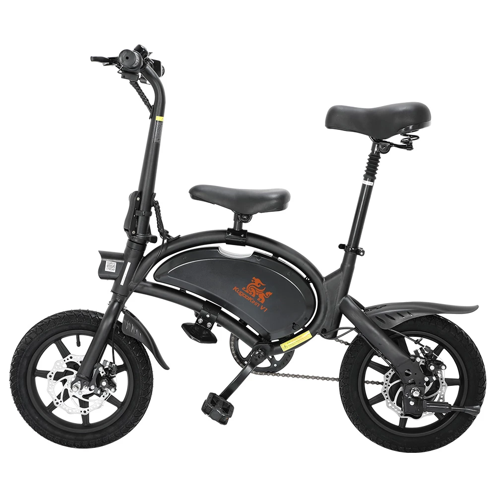 KugooKirin V1 (KIRIN B2) Folding Moped Electric Bike With Pedals 400W Brushless Motor Max Speed 45km/h 7.5AH Lithium Battery Disc Brake 14 Inch Pneumatic Tires Smart App Control Child Saddle - Black