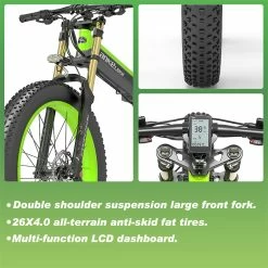 LANKELEISI T750 Plus Big Fork Electric Bike 26*4.0 Inch Fat Tire 1000W Motor 40Km/h Max Speed 48V 17.5Ah Battery 100KM Range Shimano 27-Speed 180KG Max Load - Green 6 LANKELEISI T750 Plus Big Fork Electric Bike 26*4.0 Inch Fat Tire 1000W Motor 40Km/h Max Speed 48V 17.5Ah Battery 100KM Range Shimano 27-Speed 180KG Max Load - Green -Zhengbu Shop LANKELEISI T750 Plus Big Fork Electric Bike 17 5Ah Battery Green 502676 2