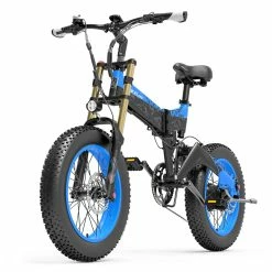 LANKELEISI X3000 Plus Folding Electric Mountain Bike Big Fork 20*4.0 Inch Fat Tires 48V 1000W Motor 17.5Ah Battery 43Km/h Max Speed Shimano 7-Speed Gear IP54 Waterproof - Black & Blue