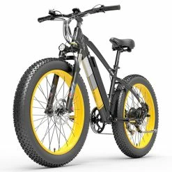 LANKELEISI XC4000 Electric Bike 26*4.0 Inch Fat Tires 1000W Motor 40Km/h Max Speed 48V 17.5Ah Battery Shimano 7 Speed 120Km Range 1800Kg Max Load - Yellow -Zhengbu Shop LANKELEISI XC4000 Electric Bike 48V 1000W Motor Yellow 502659 2