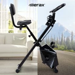 Merax Foldable Cycling Exercise Bike With LCD Screen Adjustable Height And Arm Resistance Bands For Indoor Workout - White