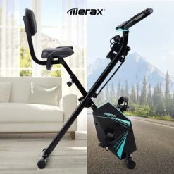 Merax Foldable Cycling Exercise Bike With LCD Screen Adjustable Height And Arm Resistance Bands For Indoor Workout-Blue