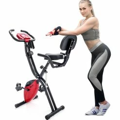Merax X-Bike Magnetic Folding Fitness Bike 2.5 Kg Flywheel LCD Display For Cardio Workout Cycling Indoor Exercise Training - Black Red