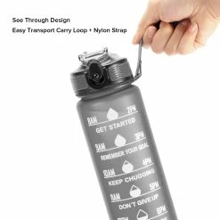 OOLACTIVE GF-1202 34oz Water Bottle With Straw Motivational Water Bottle With Time Marker - Black -Zhengbu Shop OOLACTIVE GF 1202 34oz Motivational Water Bottle with Straw 507108 5