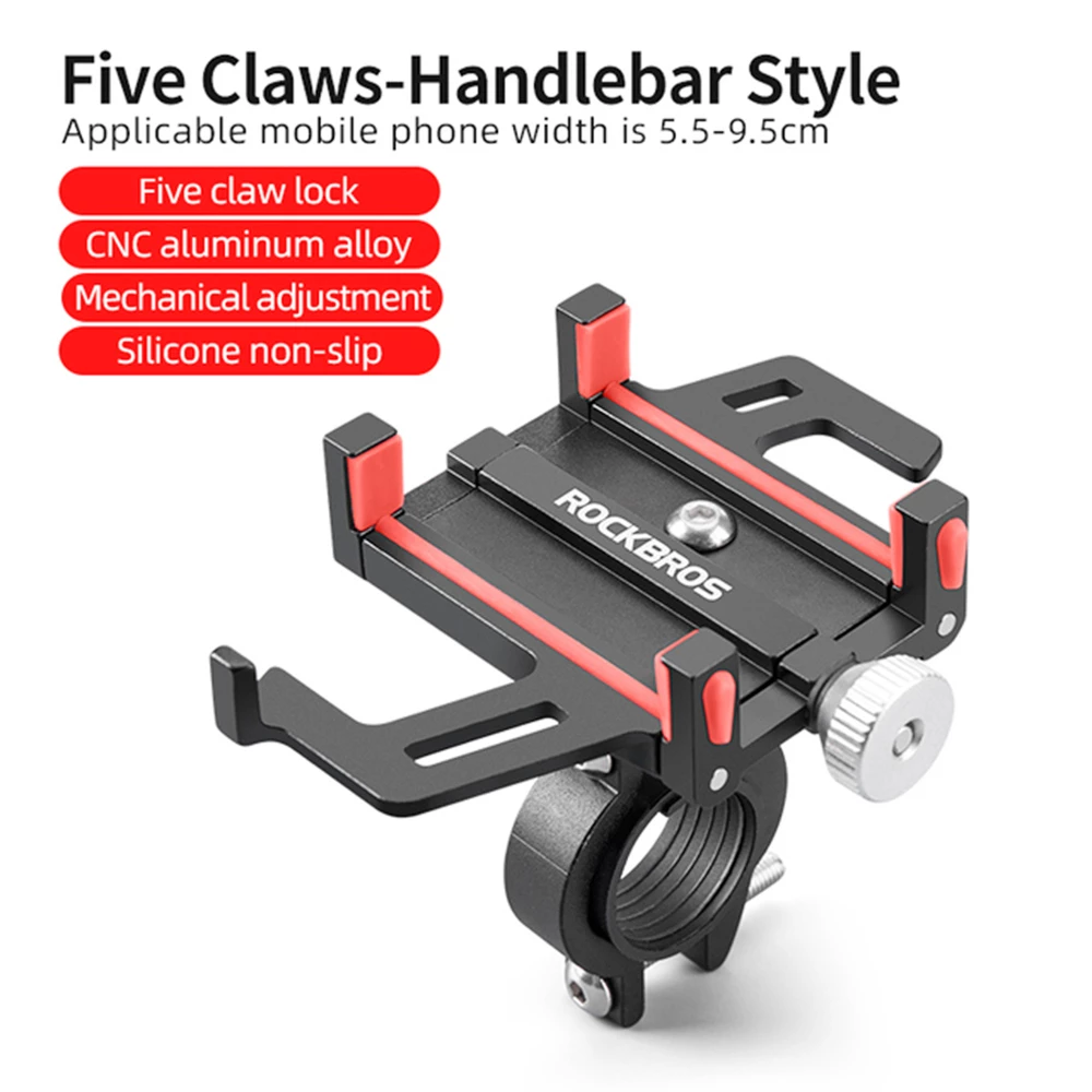 ROCKBROS Phone Holder For Motorcycle Electric Bike Alloy Bracket Five Claws - Black & Red 2 ROCKBROS Phone Holder For Motorcycle Electric Bike Alloy Bracket Five Claws - Black & Red - Image 2