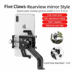 ROCKBROS Phone Holder For Motorcycle Electric Bike Alloy Bracket Five Claws - Rearview Mirror Version -Zhengbu Shop ROCKBROS Phone Holder for Motorcycle Electric Bike Rearview Mirror 517336 3