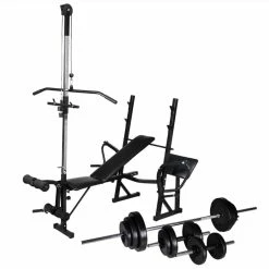 Workout Bench With Weight Rack, Barbell And Dumbbell Set 30.5kg