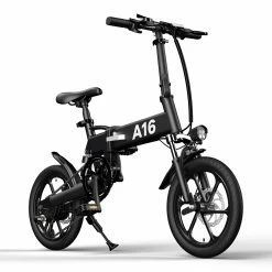 ADO A16 Electric Folding Bike 16 Inch City Bicycle 350W Hall Brushless Motor SHIMANO 7-Speed Rear Derailleur 36V 7.8Ah Removable Battery 35km/h Max Speed Up To 35km Max Range IPX5 Double Shock-absorption Aluminum Alloy Frame 16*1.95 Tires - Black