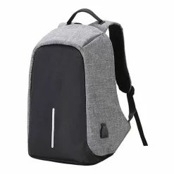 Anti-theft Lightweight Backpack With USB Charging Port Nylon Waterproof Bag For Men Women- Gray